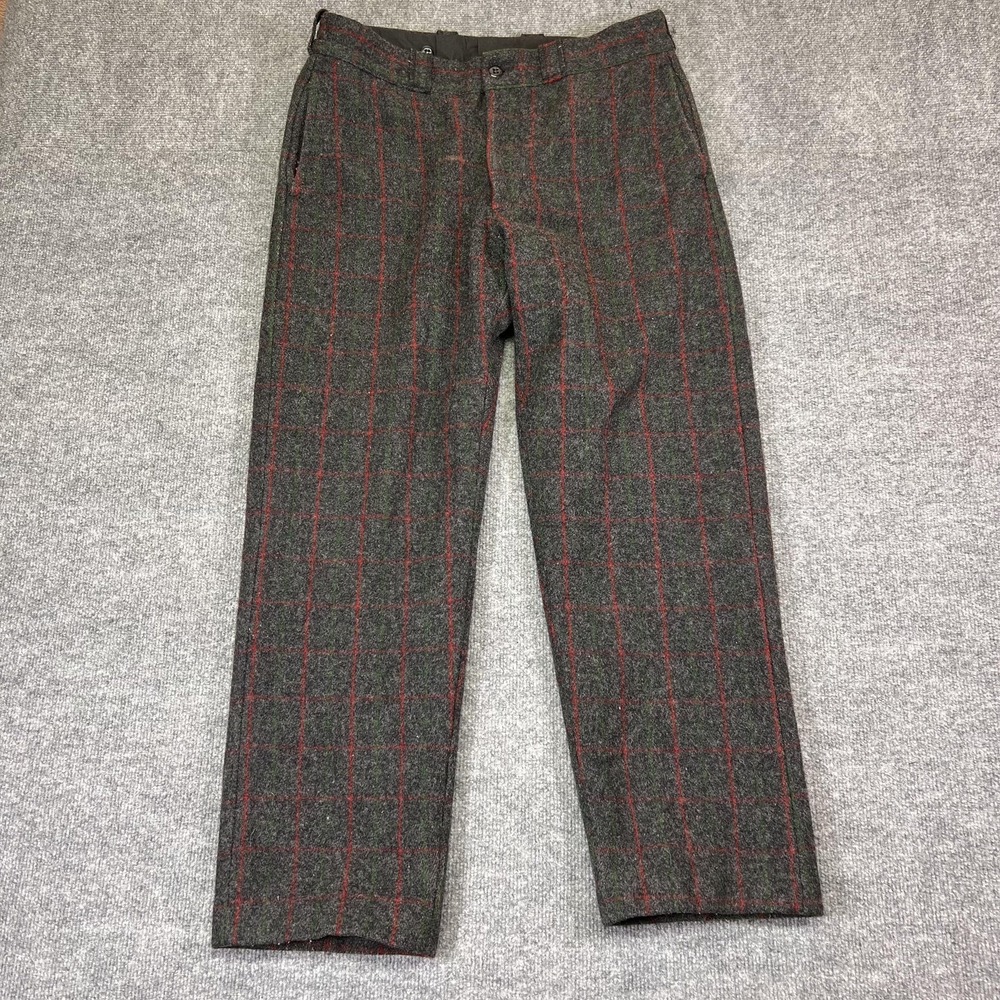 Johnson Woolen Mills Pants Mens 32x27 Gray Wool Tweed Plaid Pleated USA Made
